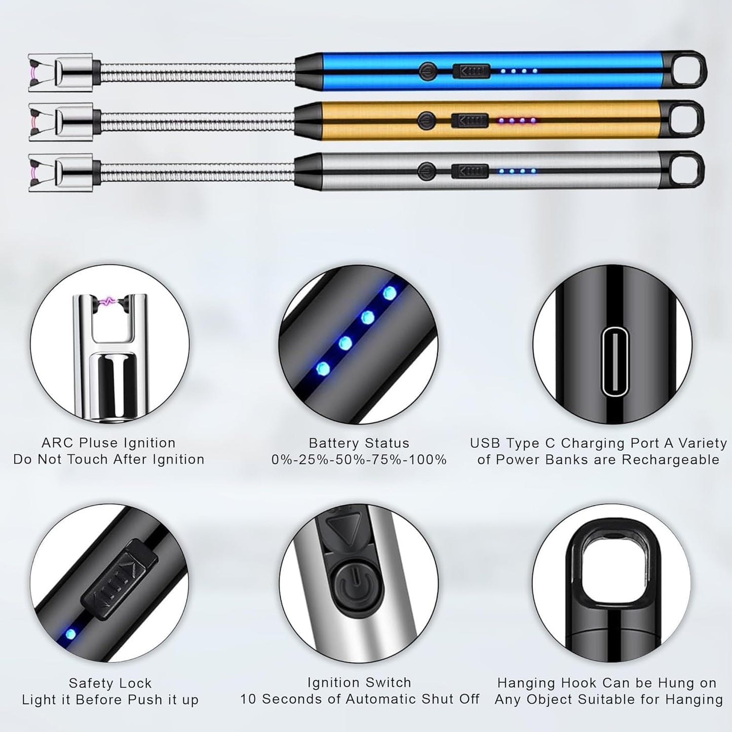 Electric Rechargeable Plasma Gas Lighter – 360° Flexible, Windproof, USB Type-C, 1 Year Warranty | Kitchen & Pooja Use