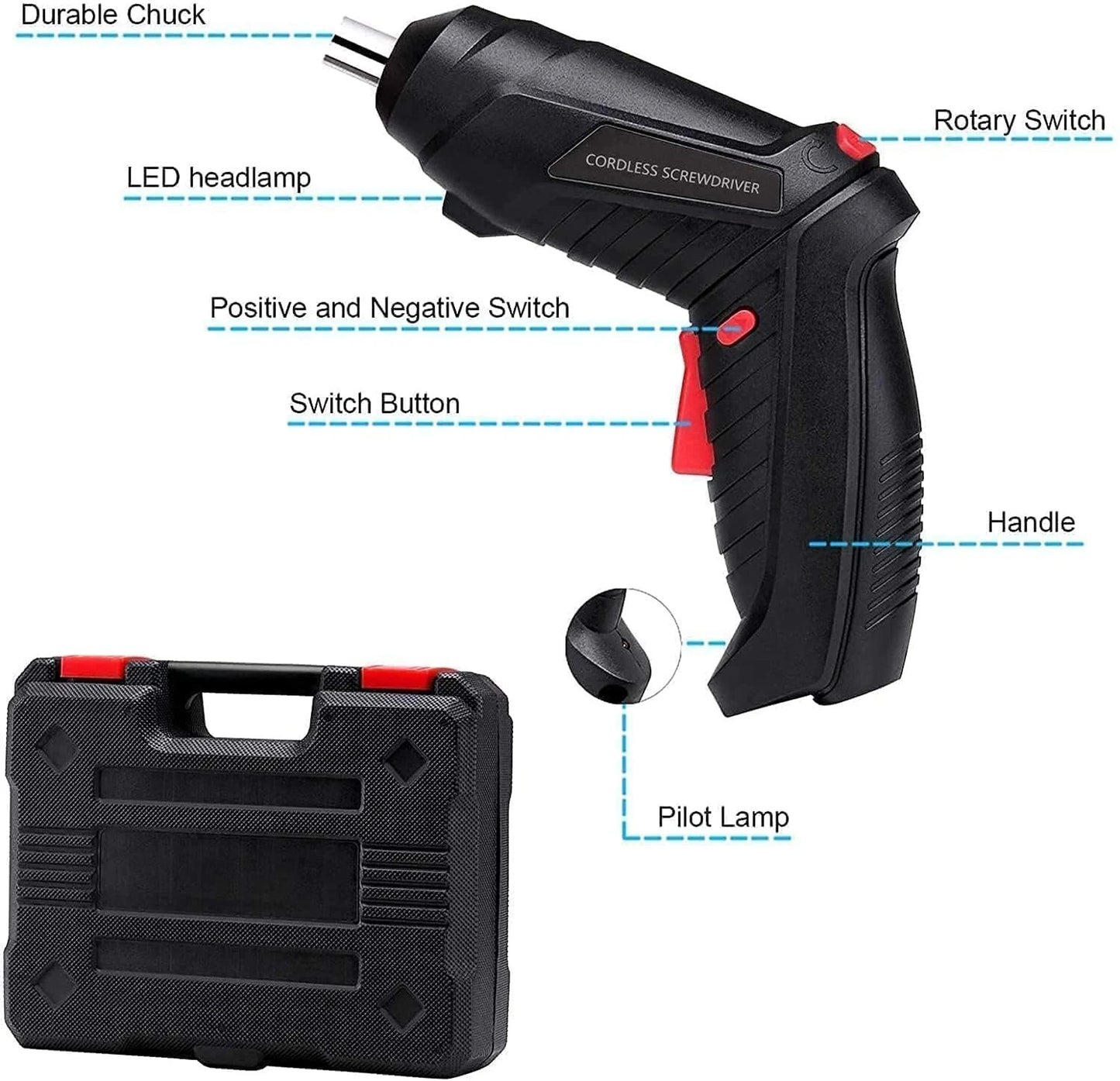 Rechargeable 3.6V Electric Screwdriver with Rotating Handle & 30-Piece Bit Set | USB Charging | Compact & Powerful