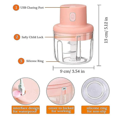 Electric Mini Garlic & Vegetable Chopper – 250ml USB Rechargeable Food Processor