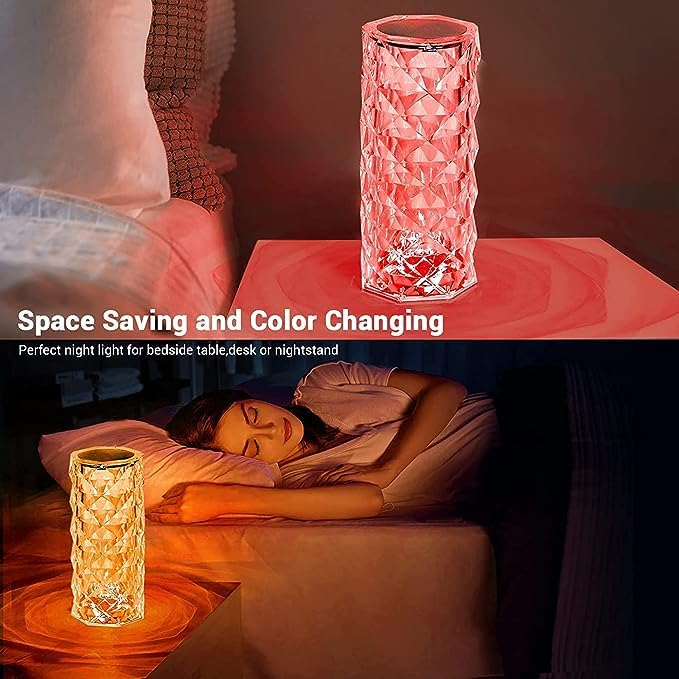 Crystal Diamond RGB Rose Table Lamp – 16 Color Changing LED Touch Lamp (Multi-Color)