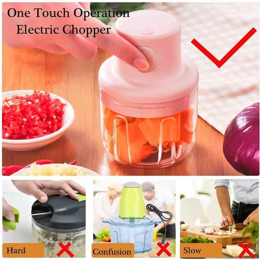 Electric Mini Garlic & Vegetable Chopper – 250ml USB Rechargeable Food Processor
