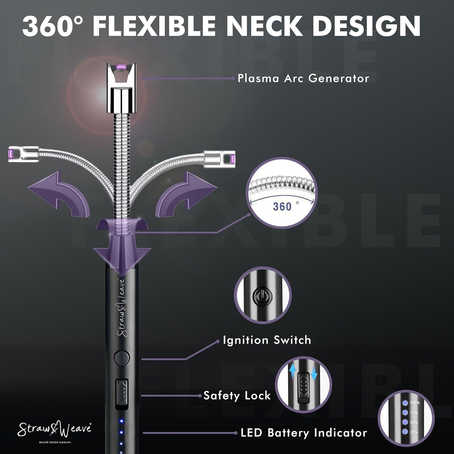 Electric Rechargeable Plasma Gas Lighter – 360° Flexible, Windproof, USB Type-C, 1 Year Warranty | Kitchen & Pooja Use