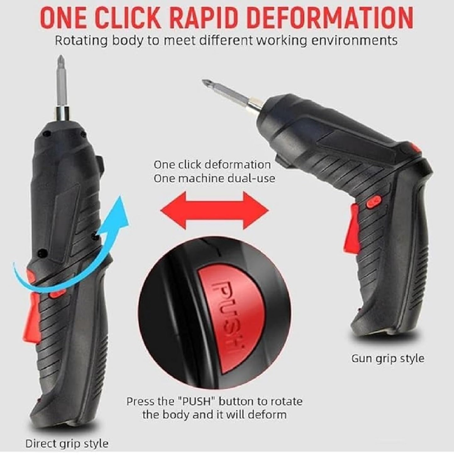 Rechargeable 3.6V Electric Screwdriver with Rotating Handle & 30-Piece Bit Set | USB Charging | Compact & Powerful