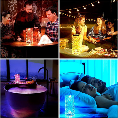 Crystal Diamond RGB Rose Table Lamp – 16 Color Changing LED Touch Lamp (Multi-Color)