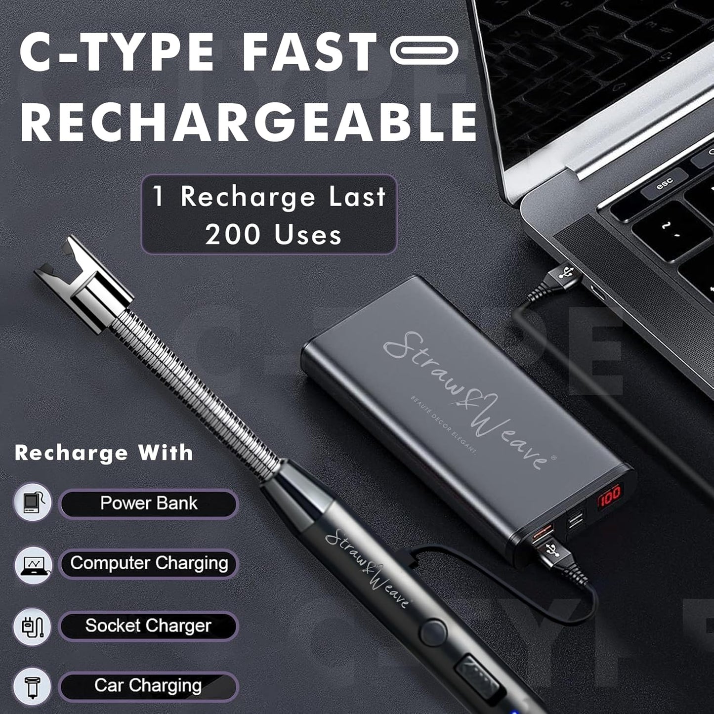 Electric Rechargeable Plasma Gas Lighter – 360° Flexible, Windproof, USB Type-C, 1 Year Warranty | Kitchen & Pooja Use