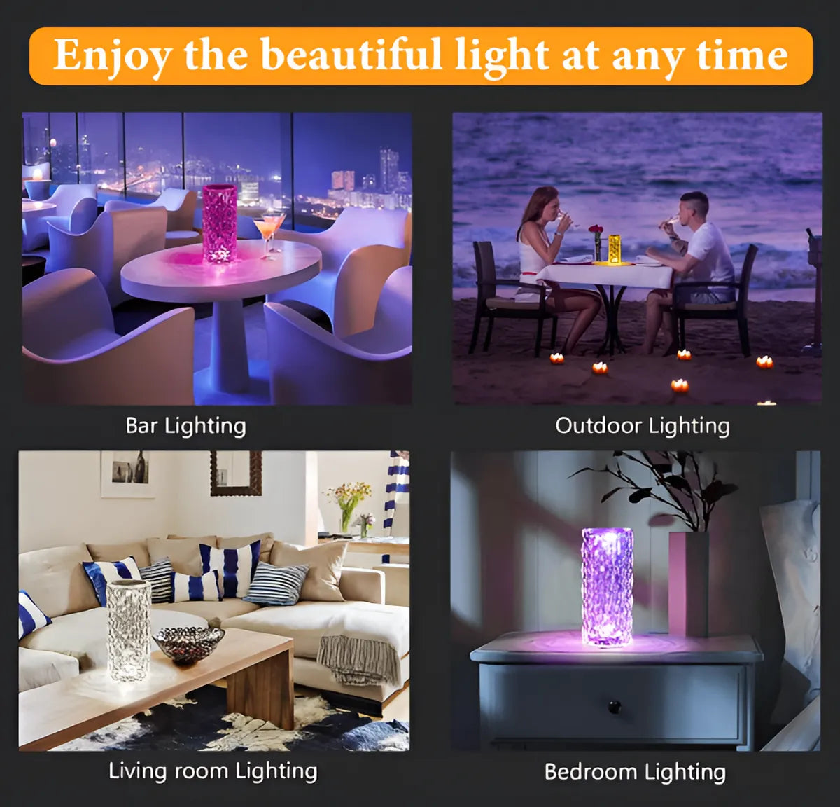 Crystal Diamond RGB Rose Table Lamp – 16 Color Changing LED Touch Lamp (Multi-Color)
