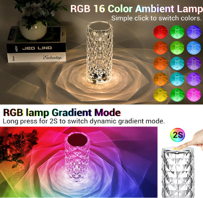 Crystal Diamond RGB Rose Table Lamp – 16 Color Changing LED Touch Lamp (Multi-Color)
