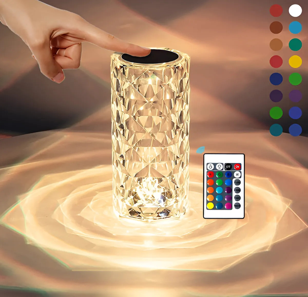 Crystal Diamond RGB Rose Table Lamp – 16 Color Changing LED Touch Lamp (Multi-Color)
