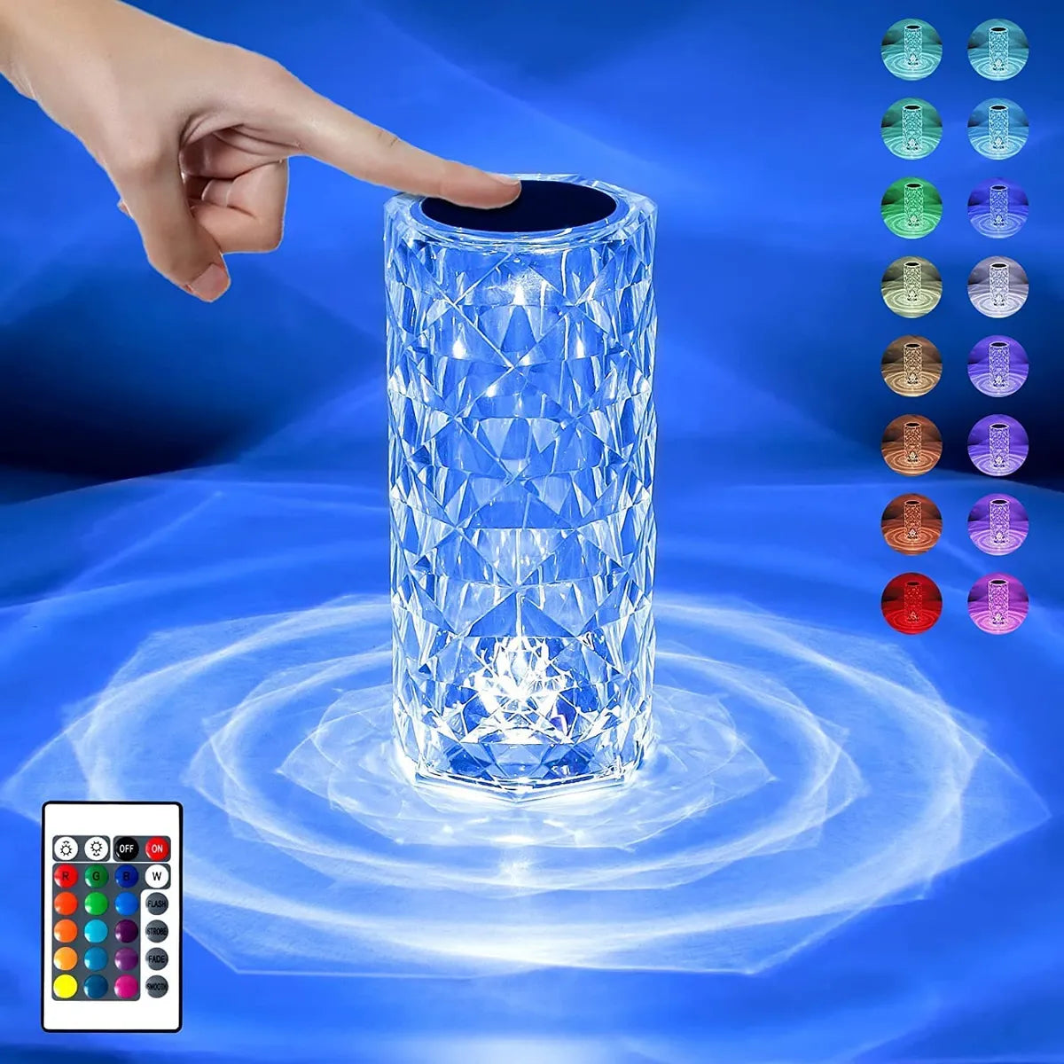 Crystal Diamond RGB Rose Table Lamp – 16 Color Changing LED Touch Lamp (Multi-Color)