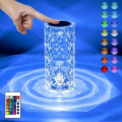 Crystal Diamond RGB Rose Table Lamp – 16 Color Changing LED Touch Lamp (Multi-Color)