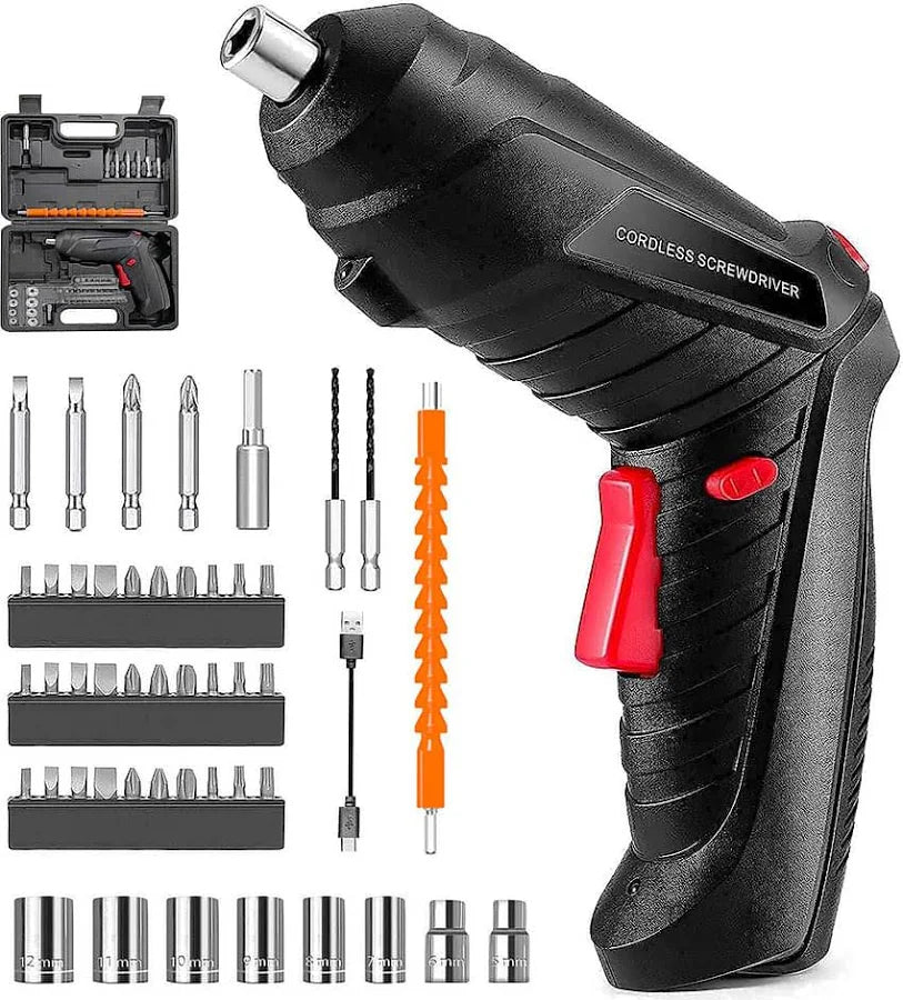 Rechargeable 3.6V Electric Screwdriver with Rotating Handle & 30-Piece Bit Set | USB Charging | Compact & Powerful