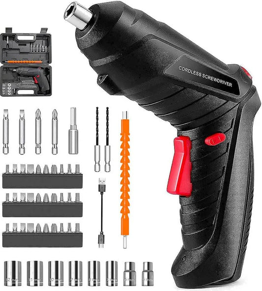 Rechargeable 3.6V Electric Screwdriver with Rotating Handle & 30-Piece Bit Set | USB Charging | Compact & Powerful